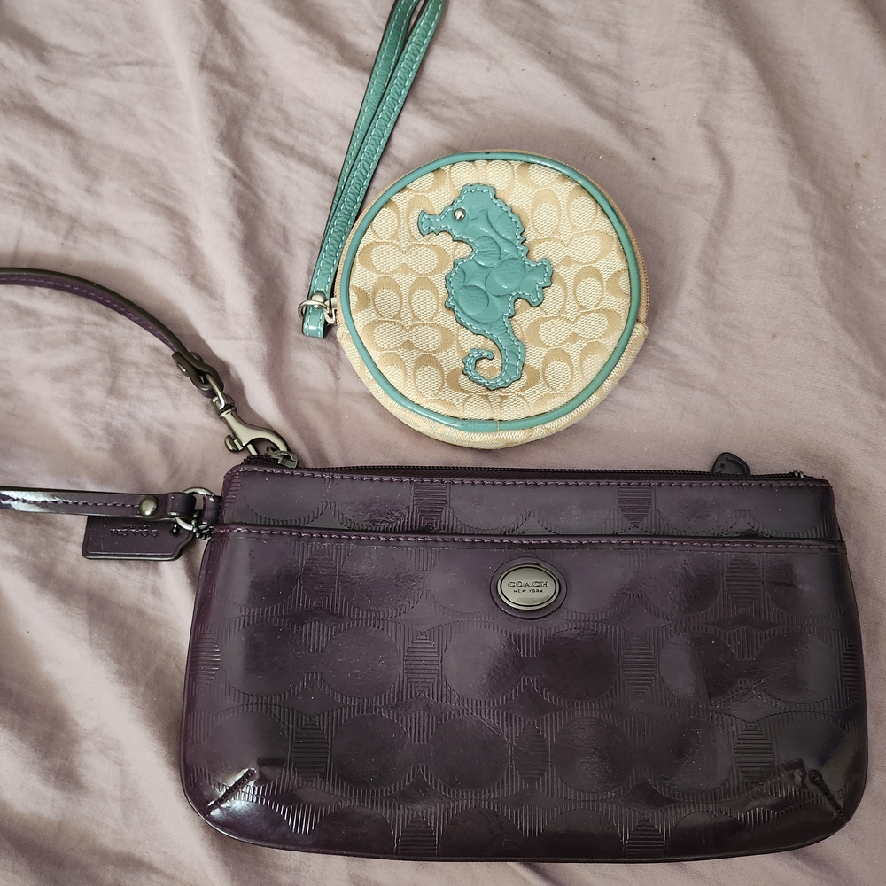Coach Purple Wristlet and Beige Coin Purse Set